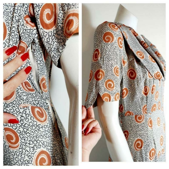 1940s rayon novelty print swirls dress vintage - Picture 5 of 12